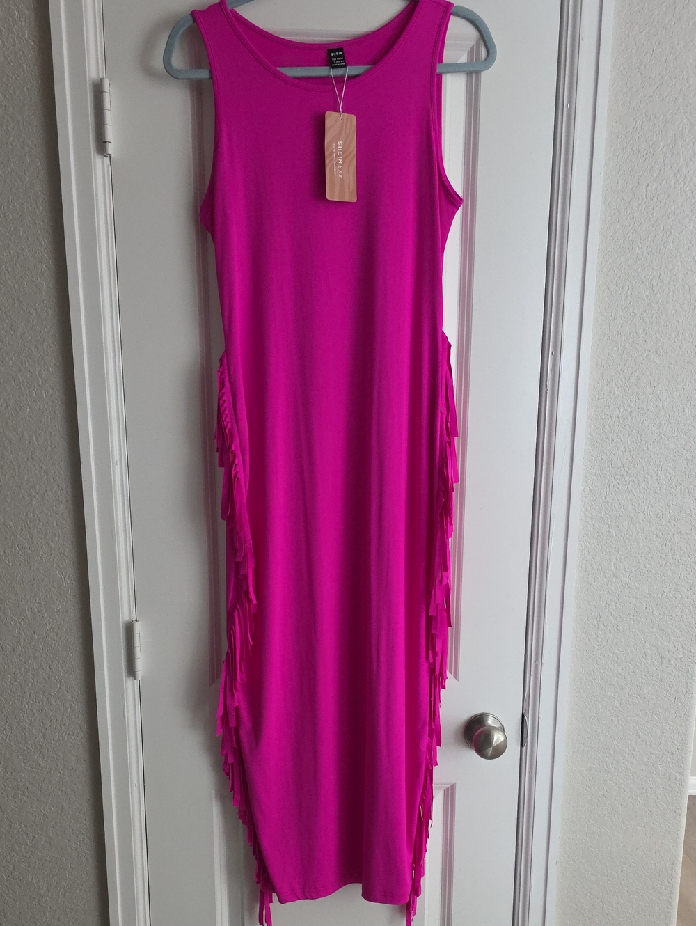 SHEIN Hot Pink Stretch Tank Dress with Side Fringe